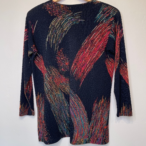 A Touch Of Class | VTG Metallic Brush Stroke Abstract Print Open Front Cardigan - Picture 4 of 13